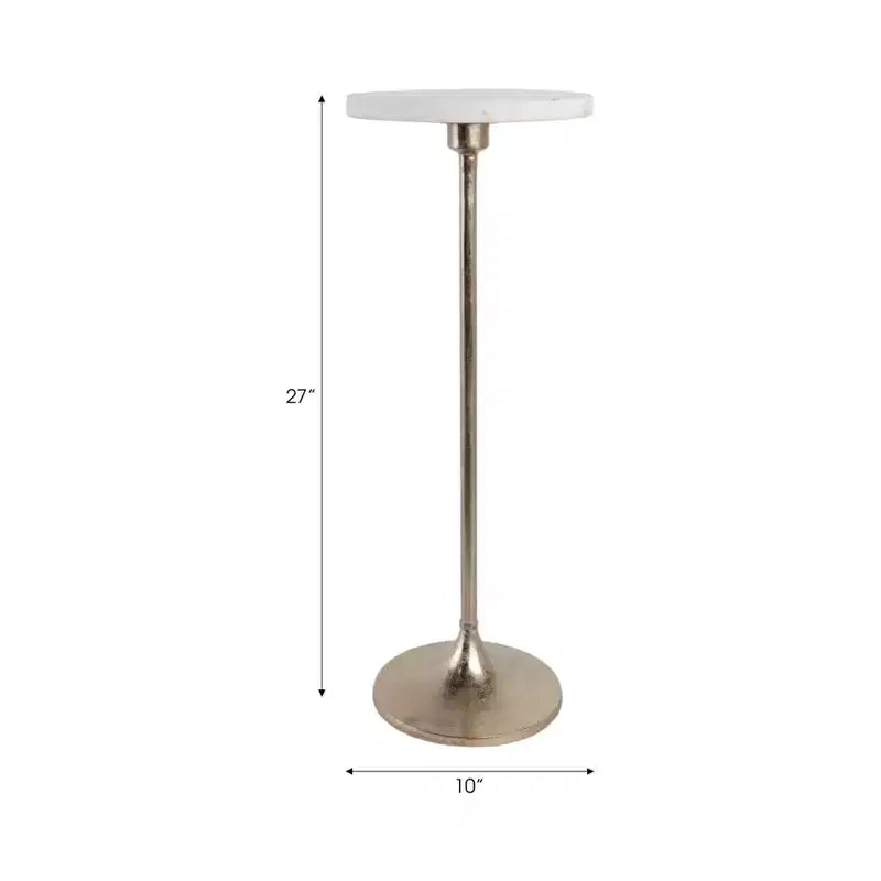 Elegante tavolino, tavolino da appoggio o comodino piccolo per l'arredamento della stanza - Tavolino da bevande sottile in metallo con piano in marmo e base a tromba