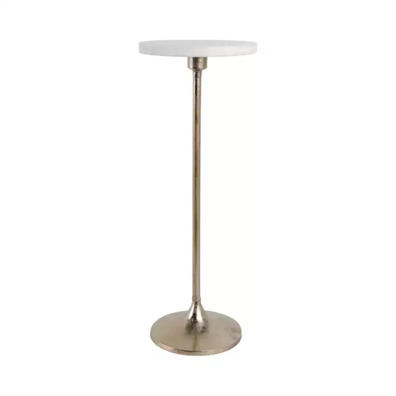 Elegante tavolino, tavolino da appoggio o comodino piccolo per l'arredamento della stanza - Tavolino da bevande sottile in metallo con piano in marmo e base a tromba
