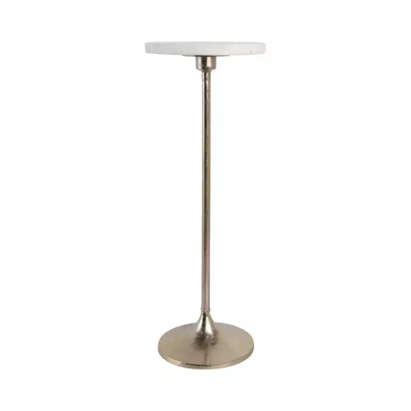 Elegante tavolino, tavolino da appoggio o comodino piccolo per l'arredamento della stanza - Tavolino da bevande sottile in metallo con piano in marmo e base a tromba