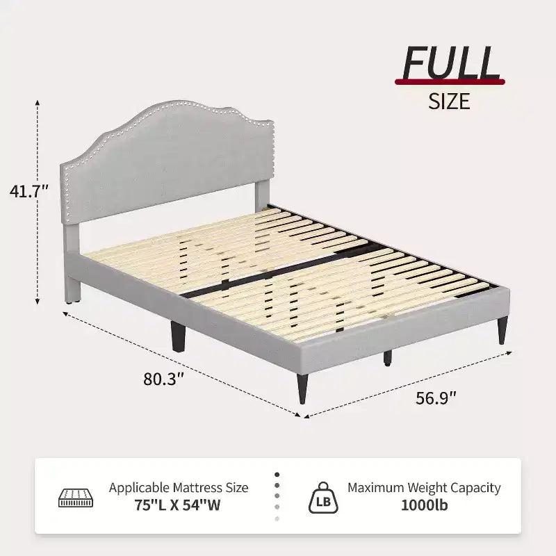 Telaio Letto Imbottito con Testiera in Tessuto Base Materasso Nessuna Rete a Molle Necessaria