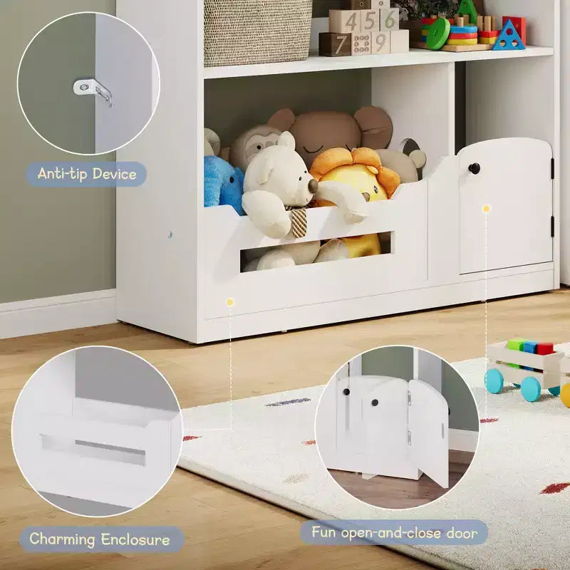 Libreria in legno per bambini con luce a sensore di movimento, organizer porta-giocattoli per bambini, libreria in stile casa delle bambole per sala giochi, camera da letto e cameretta