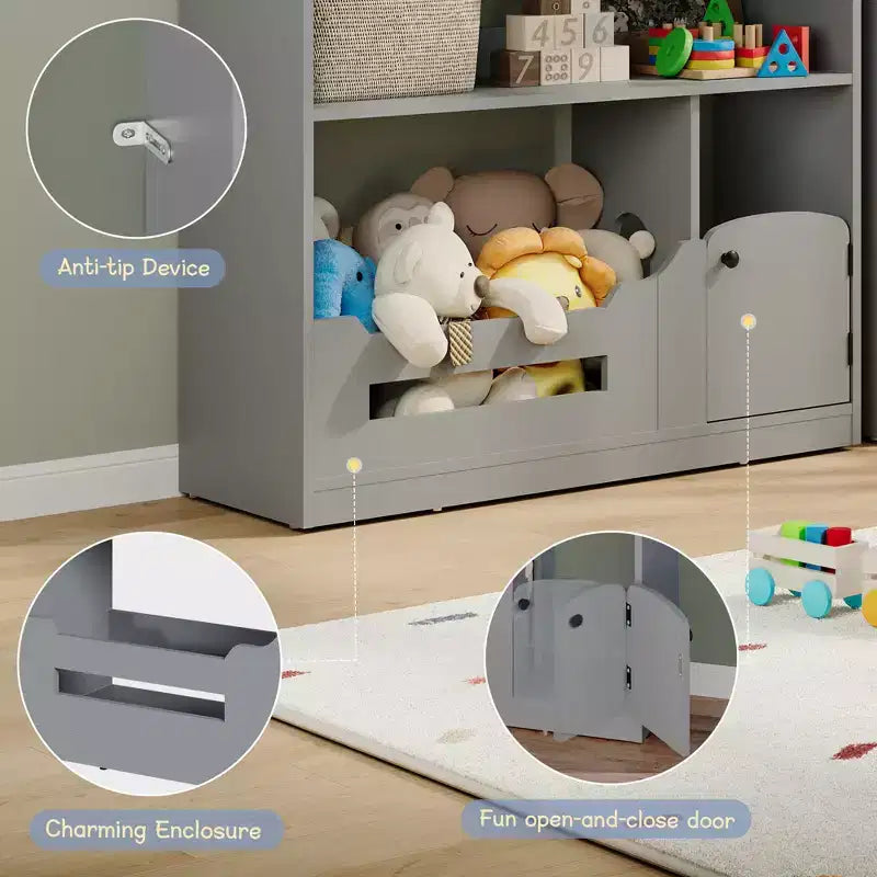 Libreria in legno per bambini con luce a sensore di movimento, organizer porta-giocattoli per bambini, libreria in stile casa delle bambole per sala giochi, camera da letto e cameretta