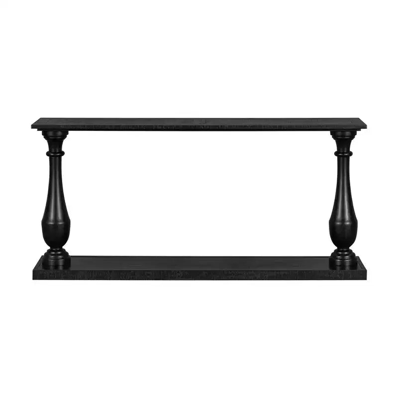 Tavolo d'ingresso vintage da 63IN con impiallacciatura di pino, Tavolo console con gambe affusolate e ripiano aperto, Nero