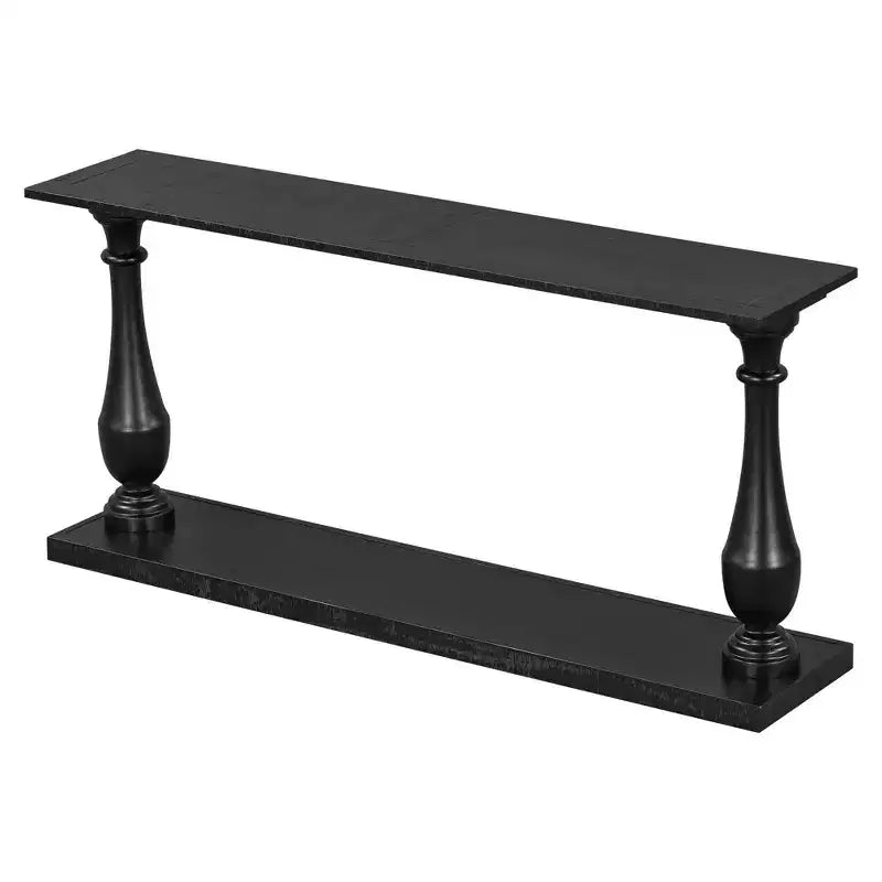 Tavolo d'ingresso vintage da 63IN con impiallacciatura di pino, Tavolo console con gambe affusolate e ripiano aperto, Nero