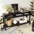 Okak 59.1IN Farmhouse Entryway Table with Bottom Shelf, Narrow Console Table with 3 Drawers and Iron Handles, Accent Table for Hallway, Foyer, Black