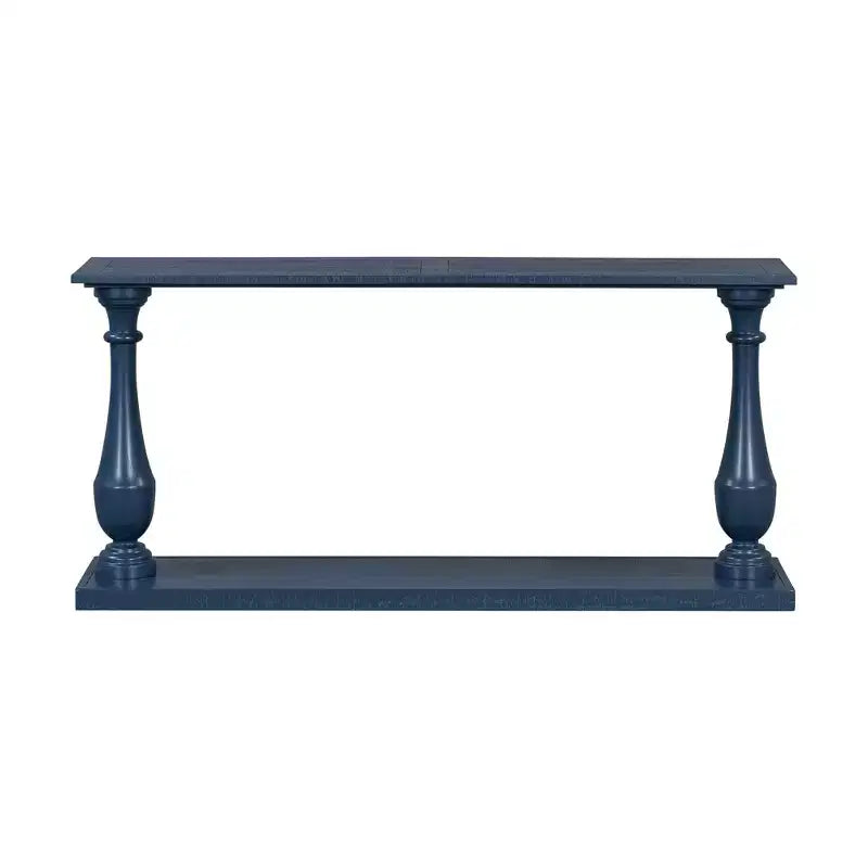 Tavolo d'ingresso vintage da 63 pollici con impiallacciatura in pino, consolle con gambe affusolate e ripiano aperto, blu