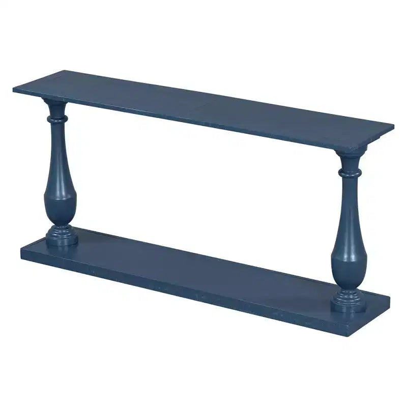 Tavolo d'ingresso vintage da 63 pollici con impiallacciatura in pino, consolle con gambe affusolate e ripiano aperto, blu