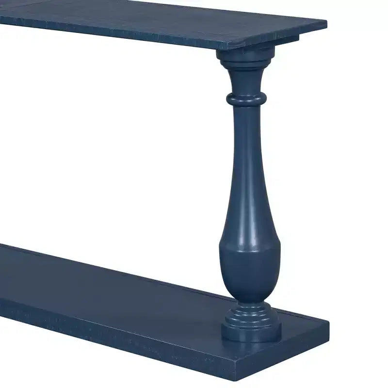 Tavolo d'ingresso vintage da 63 pollici con impiallacciatura in pino, consolle con gambe affusolate e ripiano aperto, blu