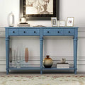 Okak 59.8IN Retro Entryway Table with 4 Drawers, Narrow Console Table with Open Shelves, Hallway Table for Living Room, Foyer, Navy Blue