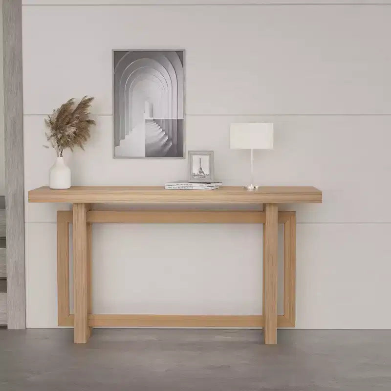 Okak 59.05IN Minimalism Narrow Console Table with Unique Leg Design, Entryway Table with Thick Tabletop, Accent Table for Living Room, Hallway, Oak
