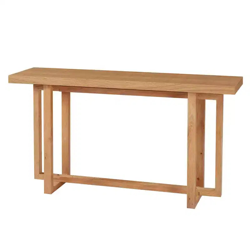 Consolle Minimalista Stretta da 150 cm con Design Unico delle Gambe, Piano Spesso, Tavolino d'Appoggio per Soggiorno, Ingresso, Rovere