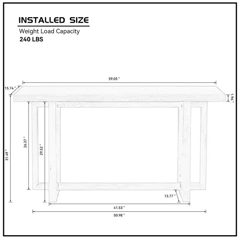 Consolle Minimalista Stretta da 150 cm con Design Unico delle Gambe, Piano Spesso, Tavolino d'Appoggio per Soggiorno, Ingresso, Rovere