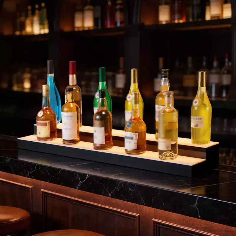Espositore per bottiglie di liquore con LED, a 2 livelli 40 pollici, mensola illuminata in acrilico per bar di casa con telecomando RF e controllo tramite app, Nero+Bianco