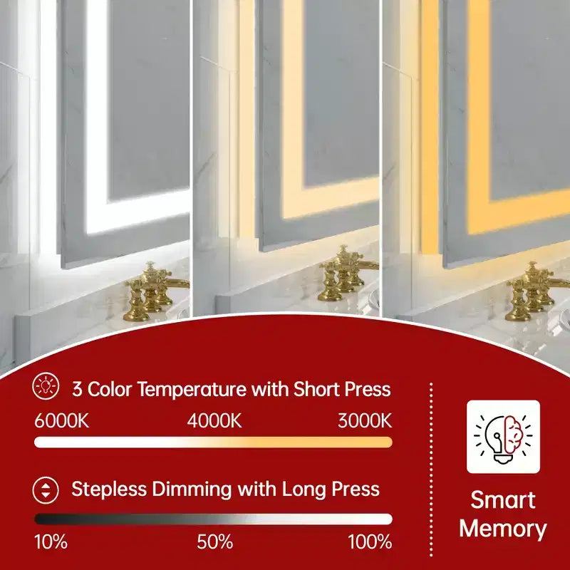 Specchio da bagno da parete 48x32 antisfondamento, specchio da bagno Smart LED con illuminazione anti-appannamento e certificazione ETL