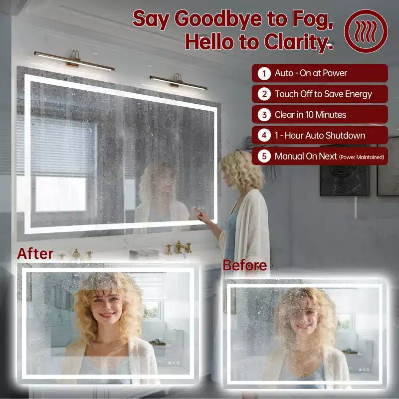 Specchio da bagno da parete 48x32 antisfondamento, specchio da bagno Smart LED con illuminazione anti-appannamento e certificazione ETL
