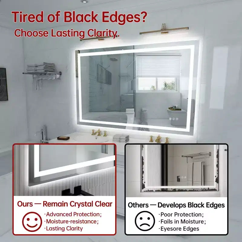 Specchio da bagno da parete 48x32 antisfondamento, specchio da bagno Smart LED con illuminazione anti-appannamento e certificazione ETL