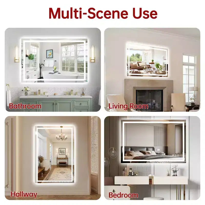 Specchio da bagno da parete 48x32 antisfondamento, specchio da bagno Smart LED con illuminazione anti-appannamento e certificazione ETL