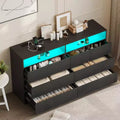 Dyonery 6-Drawer Double Dresser with LED Lights, Wide Storage Chest with Open Shelving,White