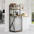 Mini Fridge Stand with Storage Shelf, Free-Standing Wooden Coffee Bar Cabinet with Power Outlet, Utility Microwave Stand, Coffee Bar Organizer