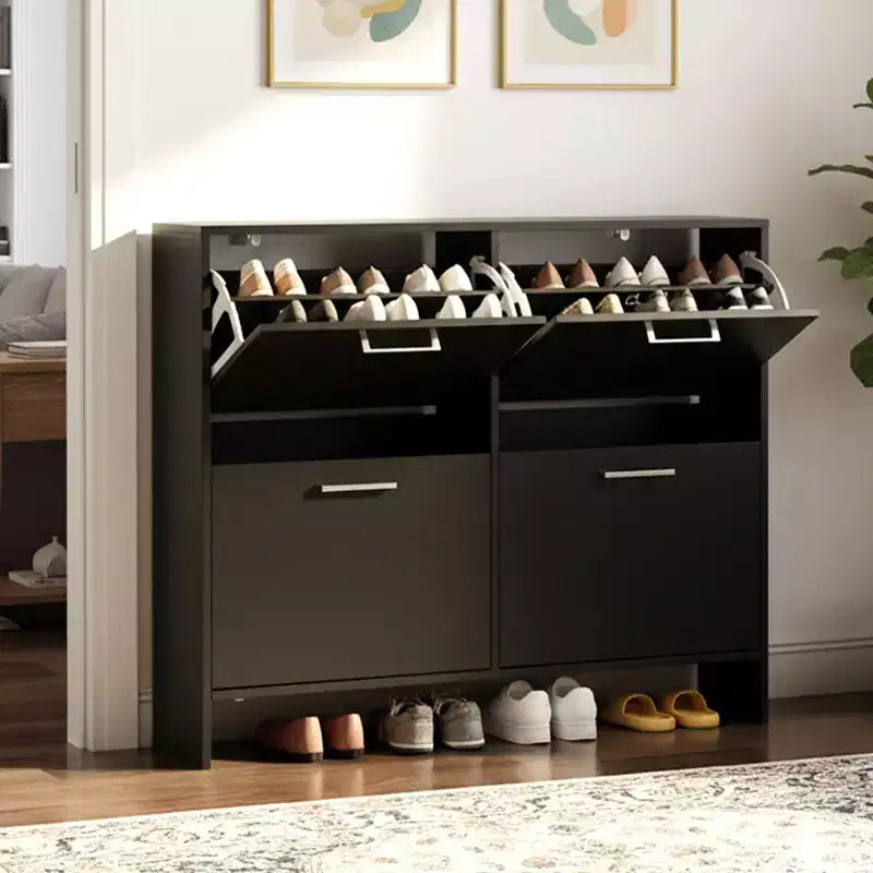 Karl Home 42 W 4-Flip Drawer Flat Top Shoe Cabinet with Silver Metal Handles