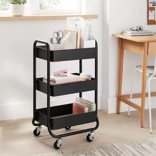 Carrello di servizio in metallo a 3 ripiani