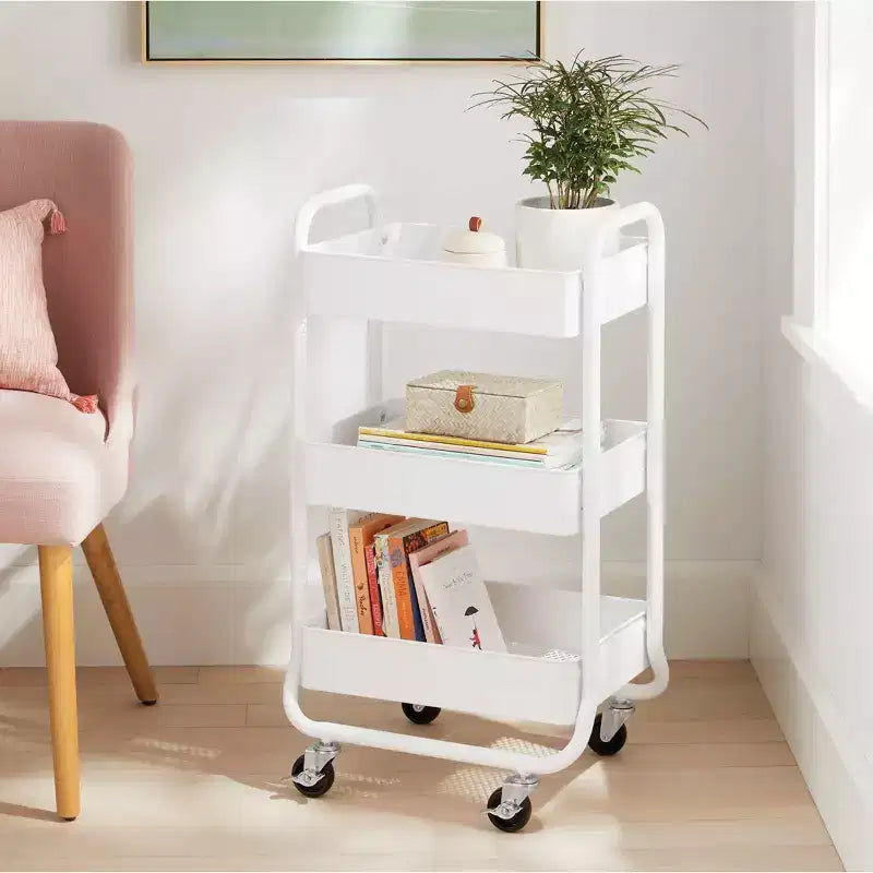 Carrello di servizio in metallo a 3 ripiani
