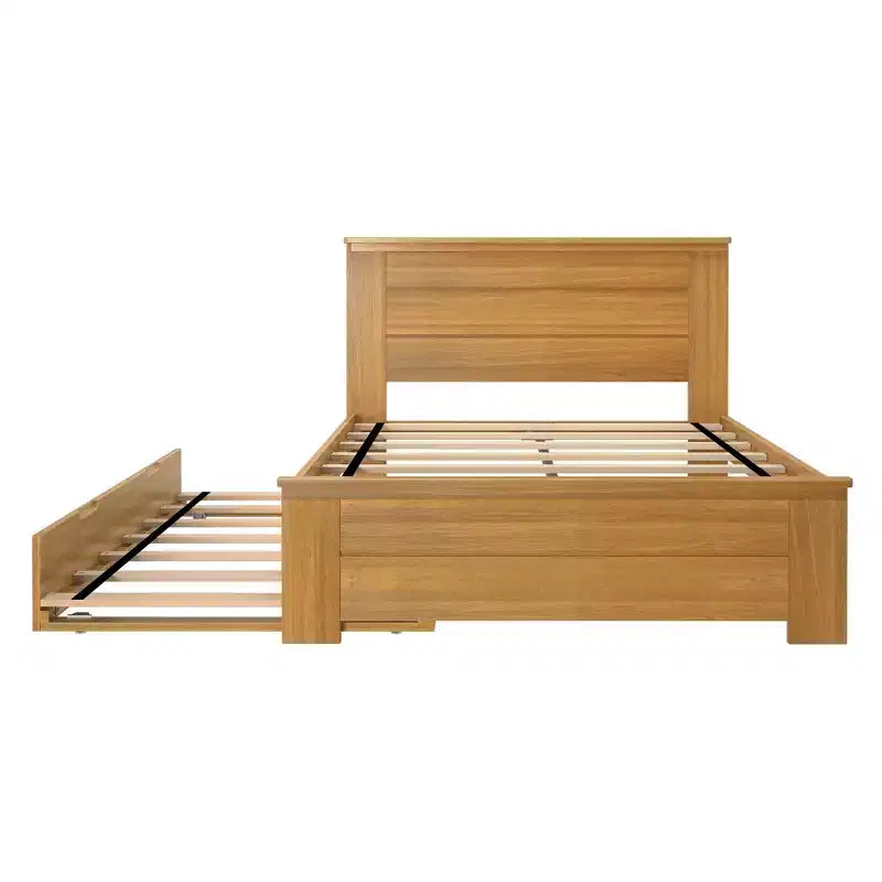 Struttura letto matrimoniale con letto estraibile, letto a piattaforma in legno massello