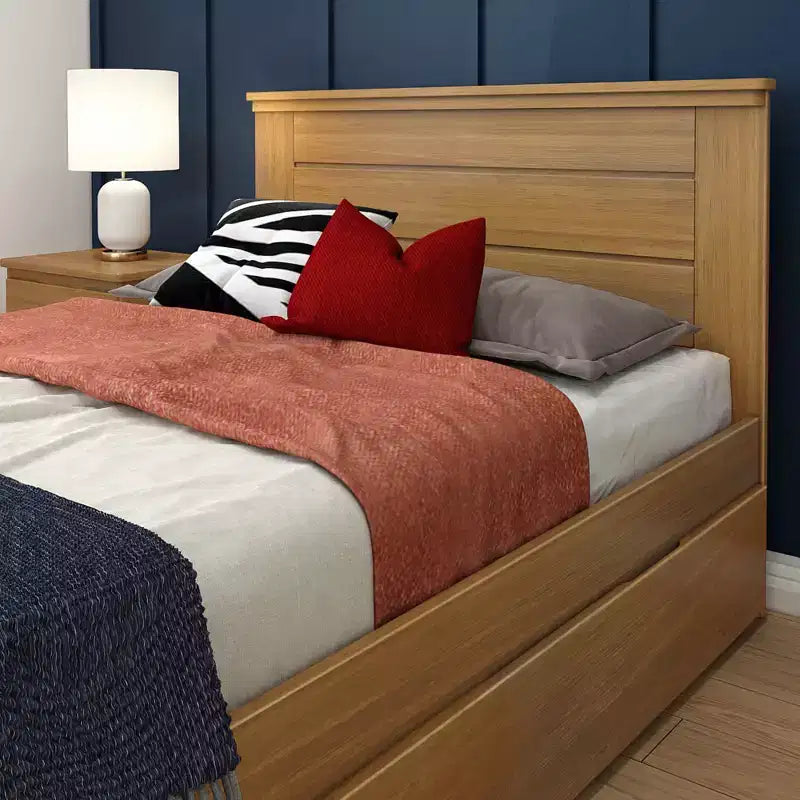 Struttura letto matrimoniale con letto estraibile, letto a piattaforma in legno massello
