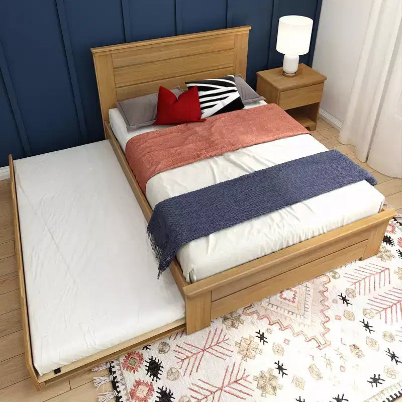 Struttura letto matrimoniale con letto estraibile, letto a piattaforma in legno massello