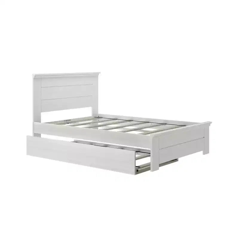 Struttura letto matrimoniale con letto estraibile, letto a piattaforma in legno massello