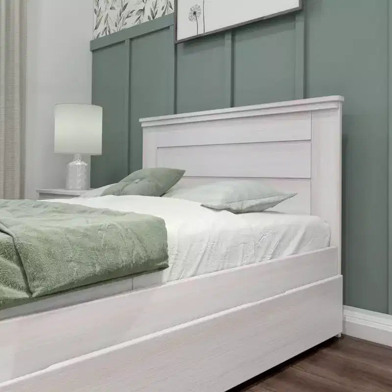 Struttura letto matrimoniale con letto estraibile, letto a piattaforma in legno massello