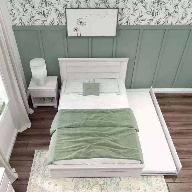 Struttura letto matrimoniale con letto estraibile, letto a piattaforma in legno massello