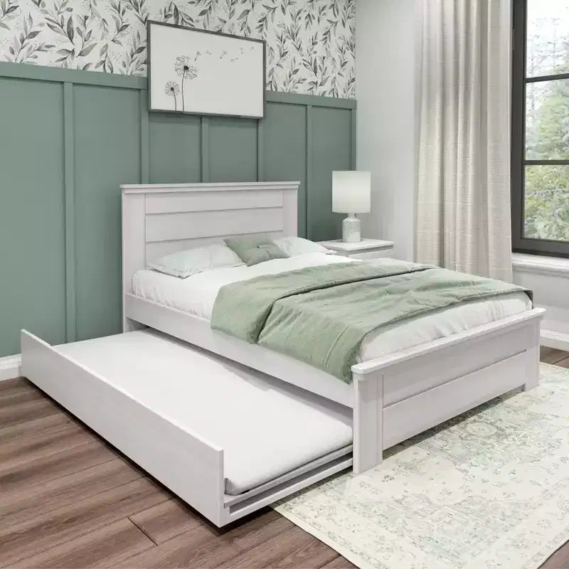 Struttura letto matrimoniale con letto estraibile, letto a piattaforma in legno massello