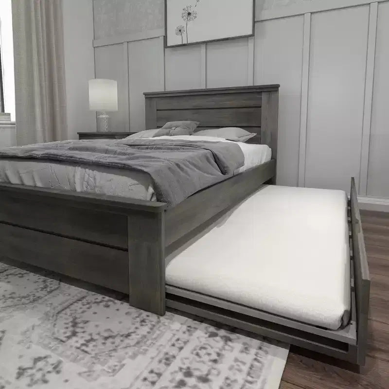 Struttura letto matrimoniale con letto estraibile, letto a piattaforma in legno massello