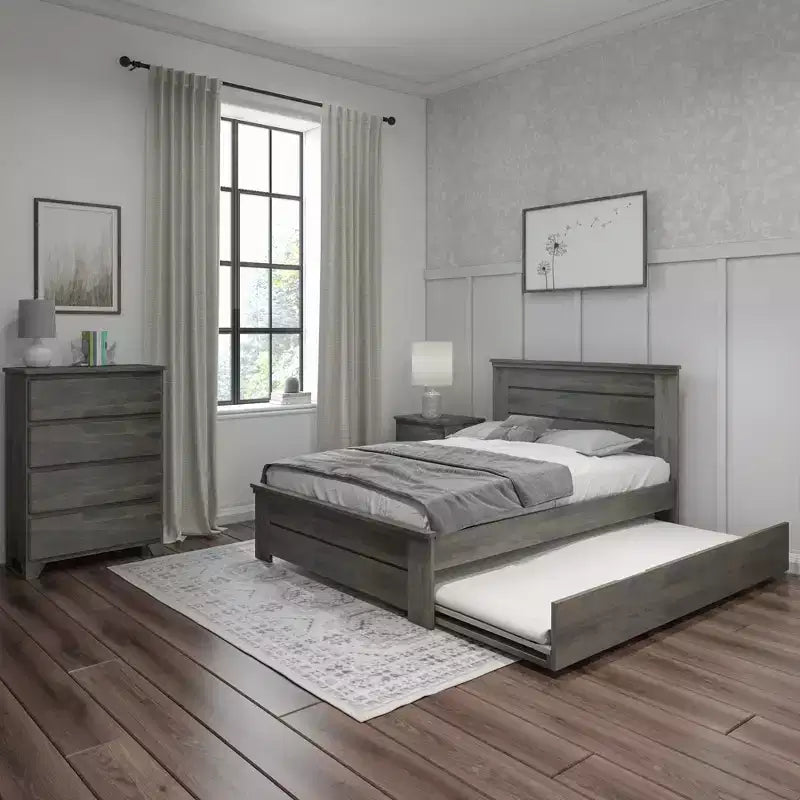 Struttura letto matrimoniale con letto estraibile, letto a piattaforma in legno massello