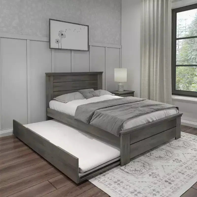 Struttura letto matrimoniale con letto estraibile, letto a piattaforma in legno massello
