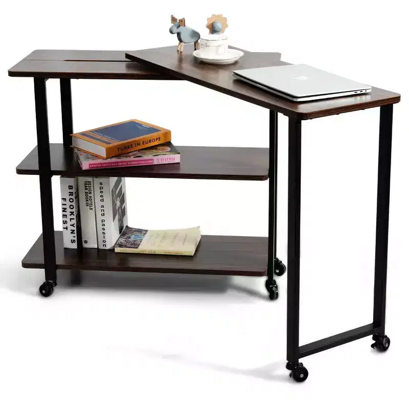 Costway Patented Walnut Sofa Side Table Rotating Bookcase End Table w/Wheels